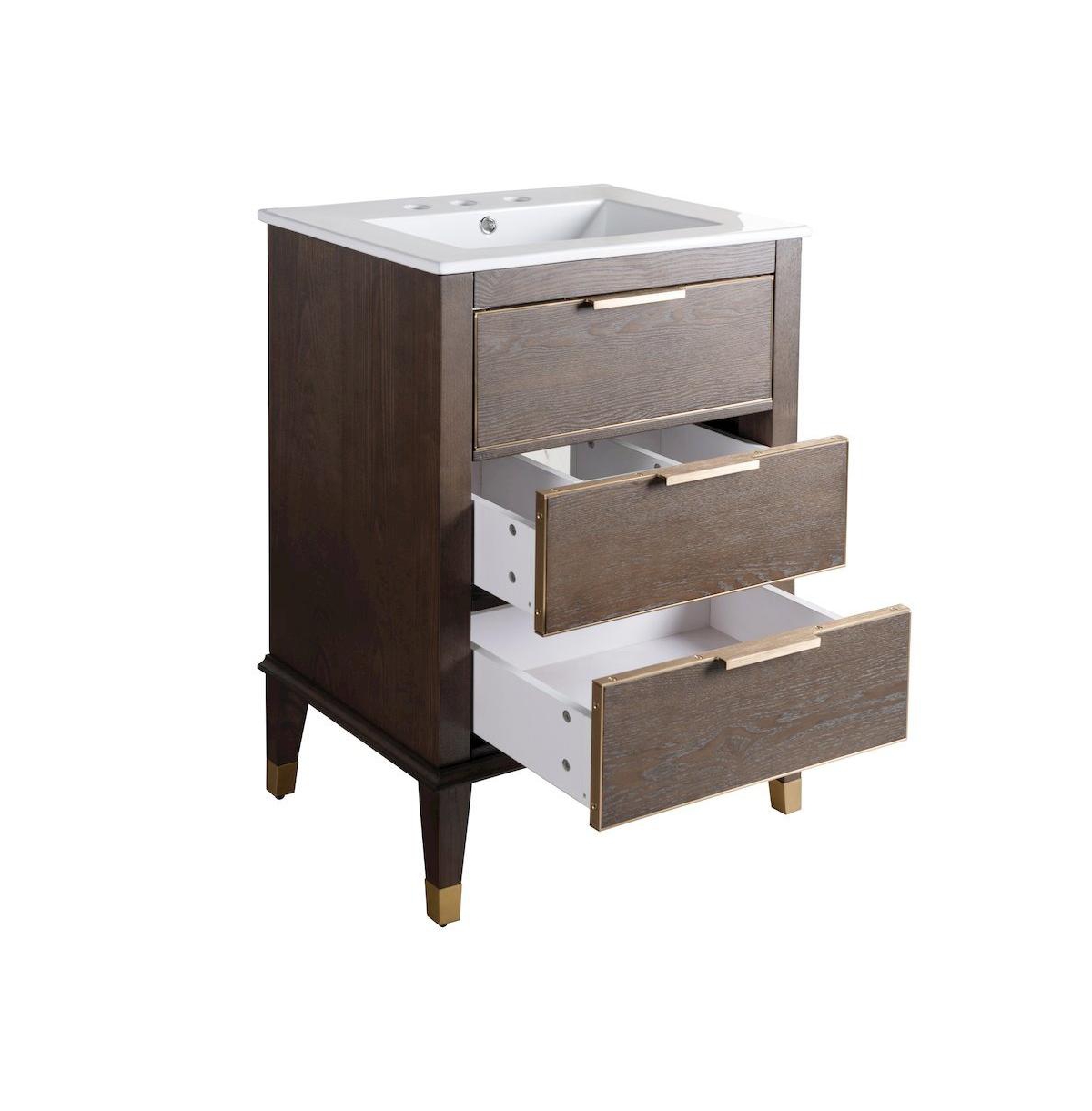 Swiss Madison Hugo 24 in. Brown Oak Bathroom Vanity With White, 3-Hole Ceramic Sink Top