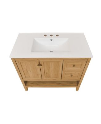 36" Freestanding Bathroom Vanity in Golden Oak with 3-Hole Widespread Sink Top