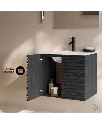 Cascade 24" Wall-Mounted Bathroom Vanity in Black Oak with Sink Top