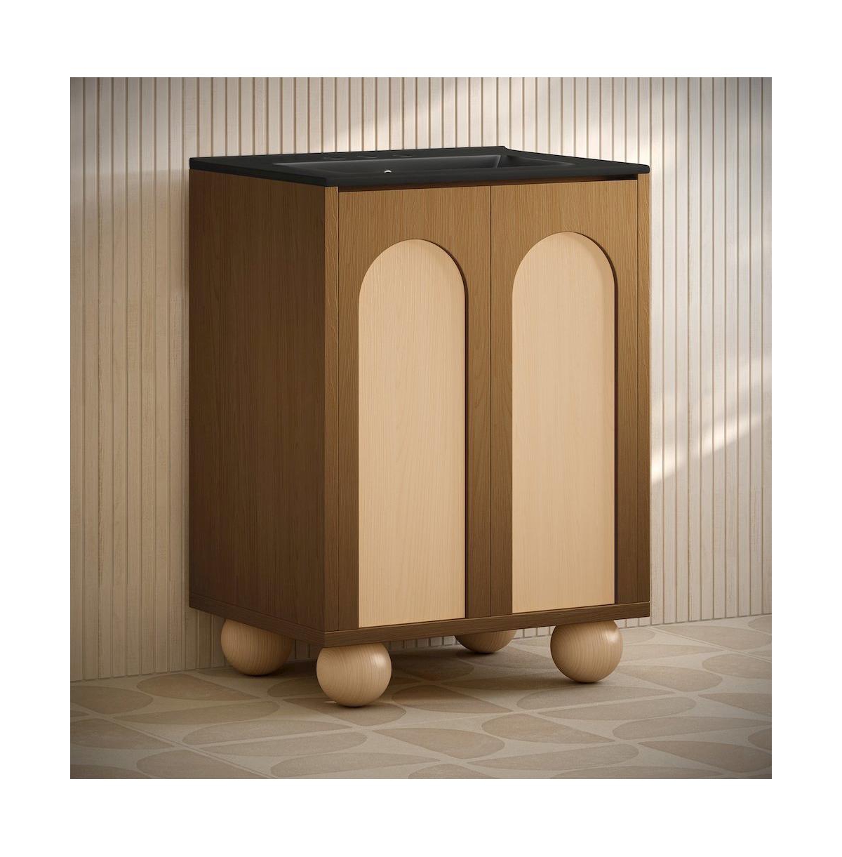 Swiss Madison24" Freestanding Bathroom Vanity in Brown Oak, Black 3-Hole Centerset Sink Top