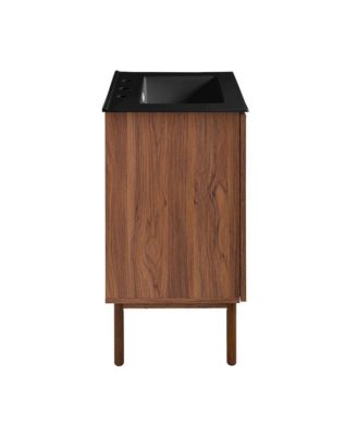 24" Freestanding Bathroom Vanity in Brown Oak, Black 3-Hole Centerset Sink Top
