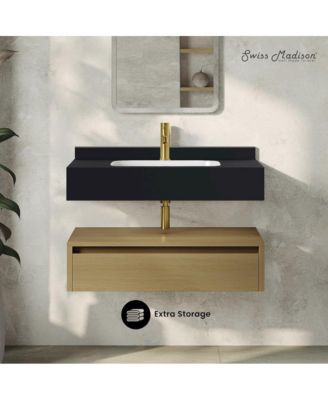 36" MDF Wall-Mounted Bathroom Vanity With Marble Sink Top