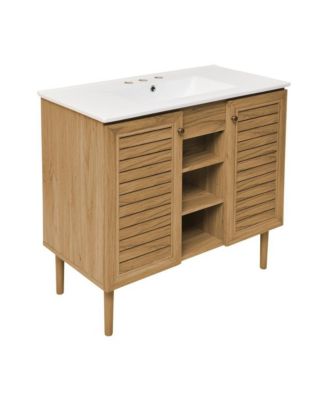36" Freestanding Bathroom Vanity in Golden Oak with 3-Hole Widespread Sink Top