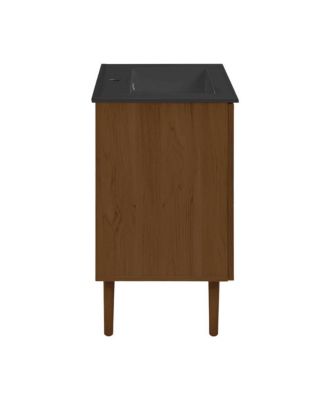 Bron 24" Freestanding Bathroom Vanity in Brown Oak with Black Sink Top