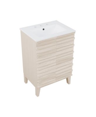 Cascade 24 in. White Oak Bathroom Vanity With White, 3-Hole Ceramic Sink Top