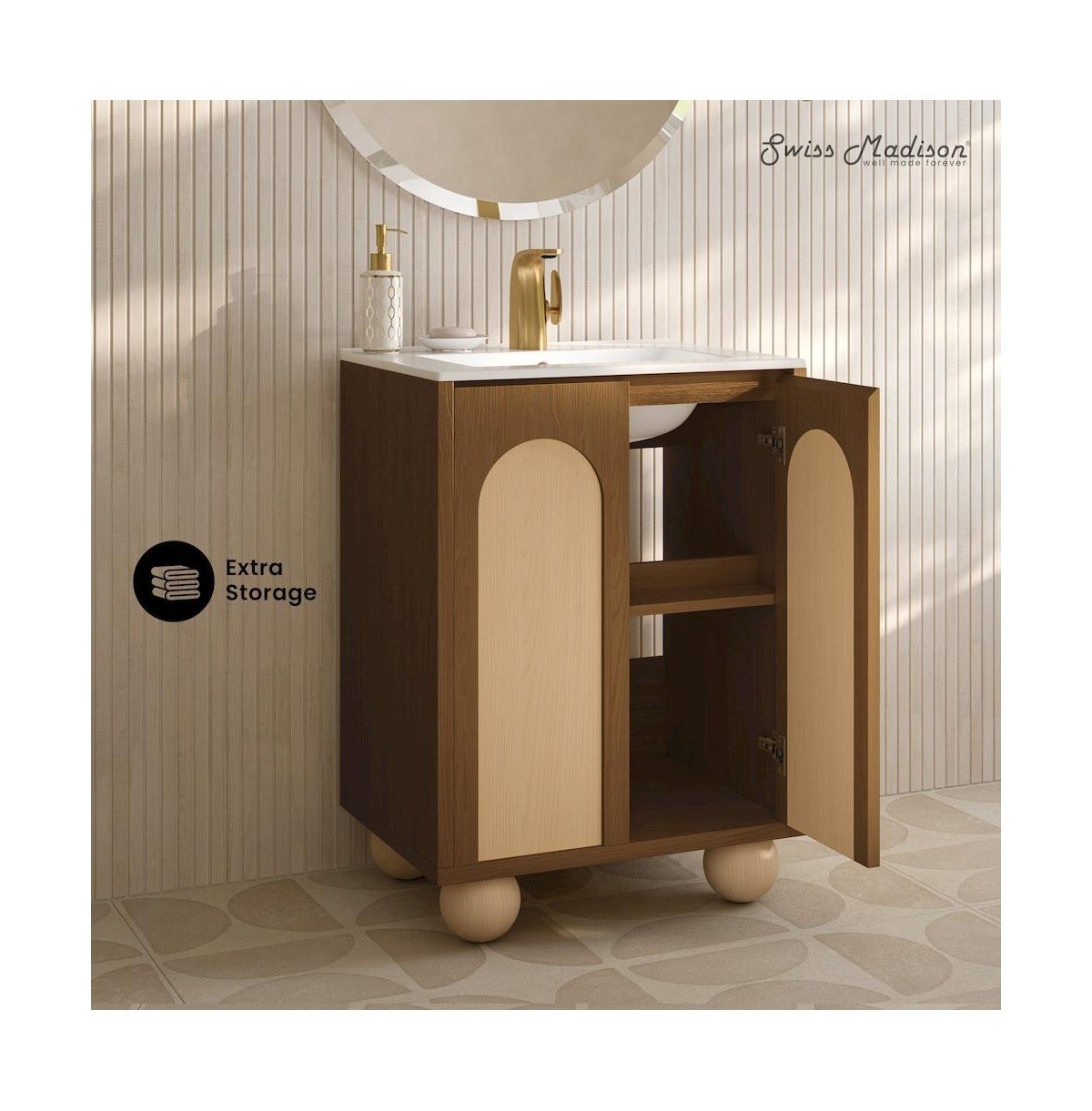 Swiss Madison Plaisir Ii 24" Freestanding Bathroom Vanity in Brown Oak with Sink Top