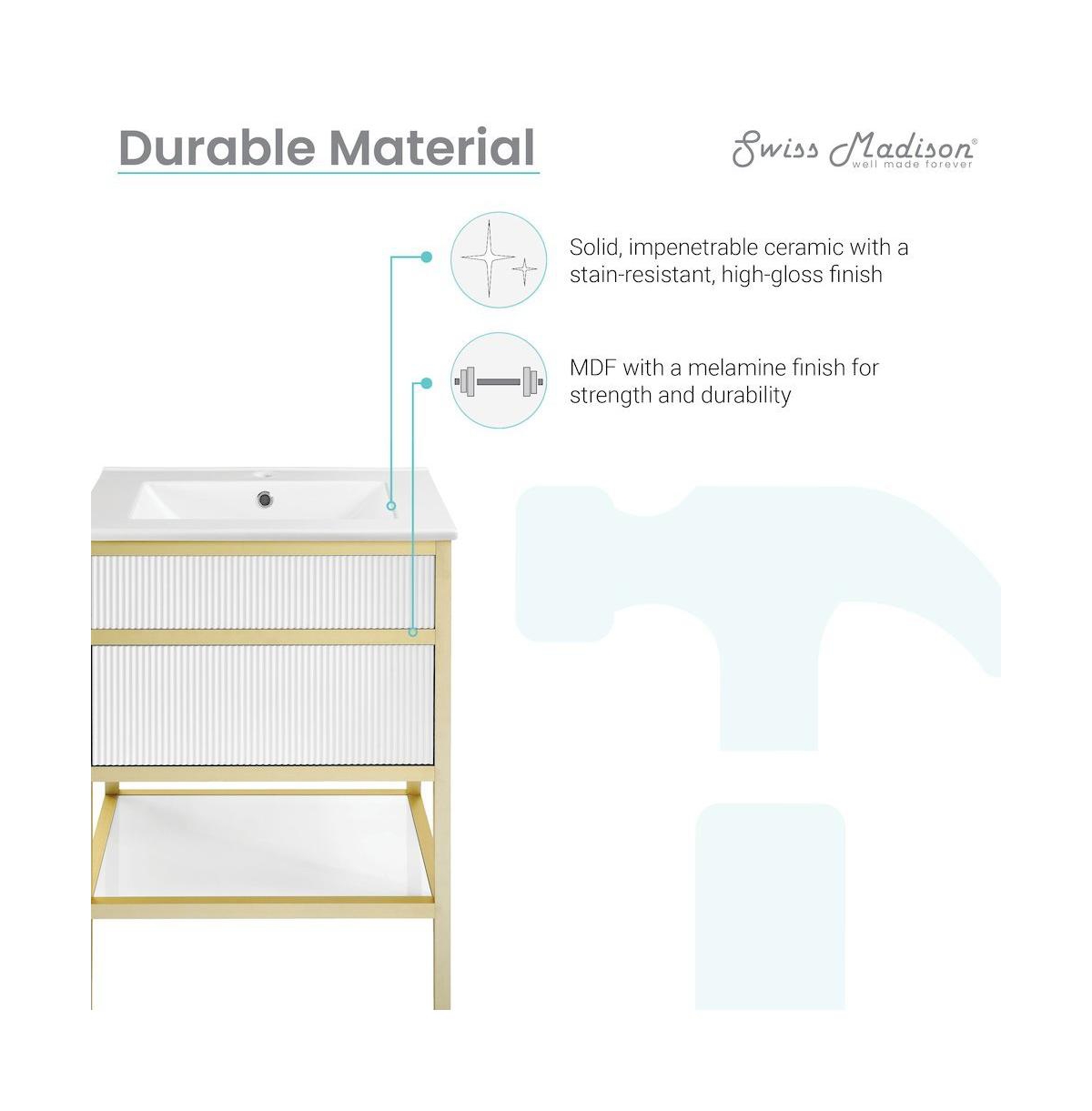 Swiss MadisonCache 24" Freestanding Bathroom Vanity in White with Sink Top