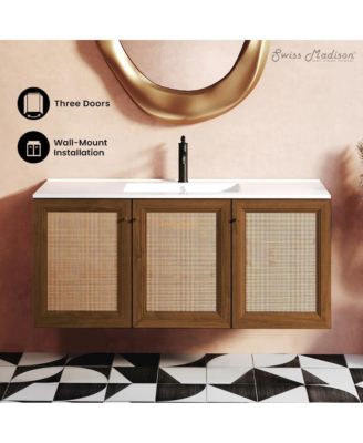 Classe 48" Wall-Mounted Bathroom Vanity in Brown Oak