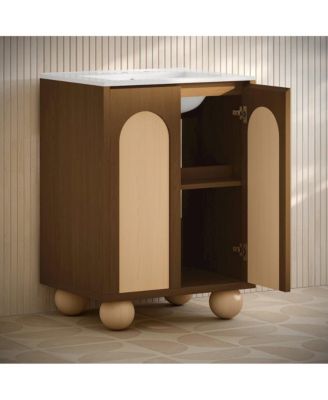 24" Freestanding Bathroom Vanity in Brown Oak with 3-Hole Widespread Sink Top