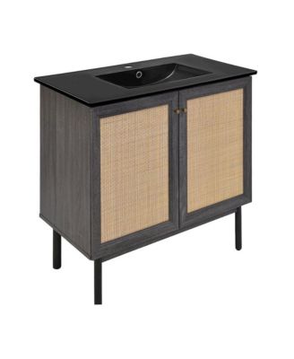 Classe 36" Freestanding Bathroom Vanity in Black Oak with Black Sink Top
