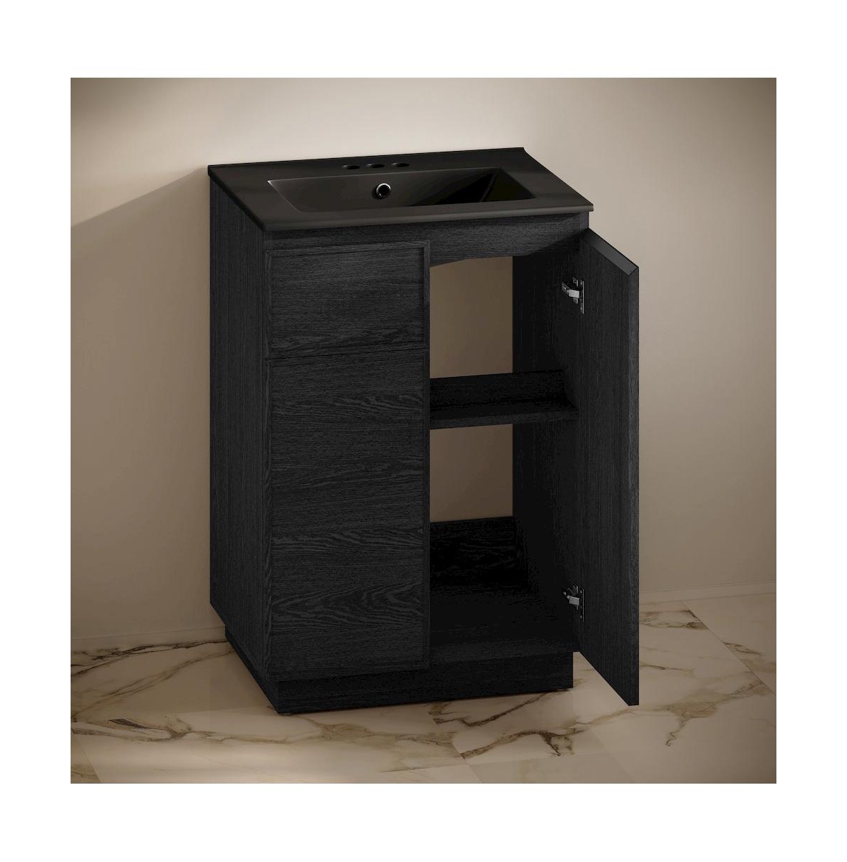 Swiss Madison 24" Freestanding Bathroom Vanity in Black Oak, Black 3-Hole Centerset Sink Top