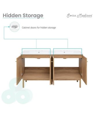 60" MDF Freestanding Bathroom Vanity, 3-Hole Widespread Double Basin Sink Top