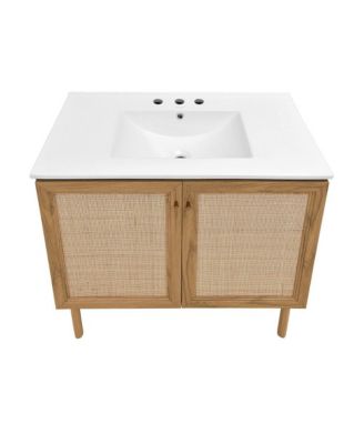 36" Freestanding Bathroom Vanity in Golden Oak with 3-Hole Widespread Sink Top