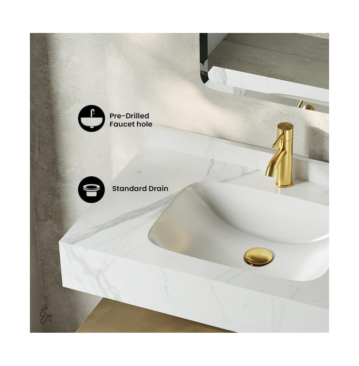 Swiss Madison 36" Wall-Mounted Bathroom Vanity in Natural Oak with White Marble Sink Top
