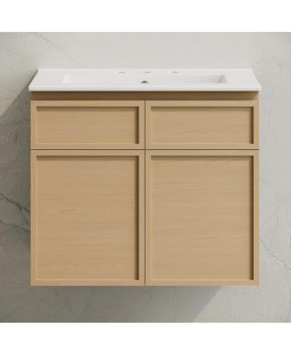 Wood 24" Wall-Mounted Bathroom Vanity with 3-Hole Widespread Sink Top