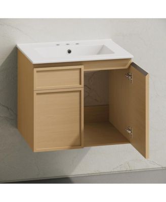 24" Wall-Mounted Bathroom Vanity in Natural Oak with 3-Hole Centerset Sink Top