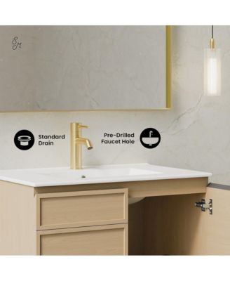 St. Tropez 30" Wall-Mounted Bathroom Vanity in Natural Oak with Sink Top