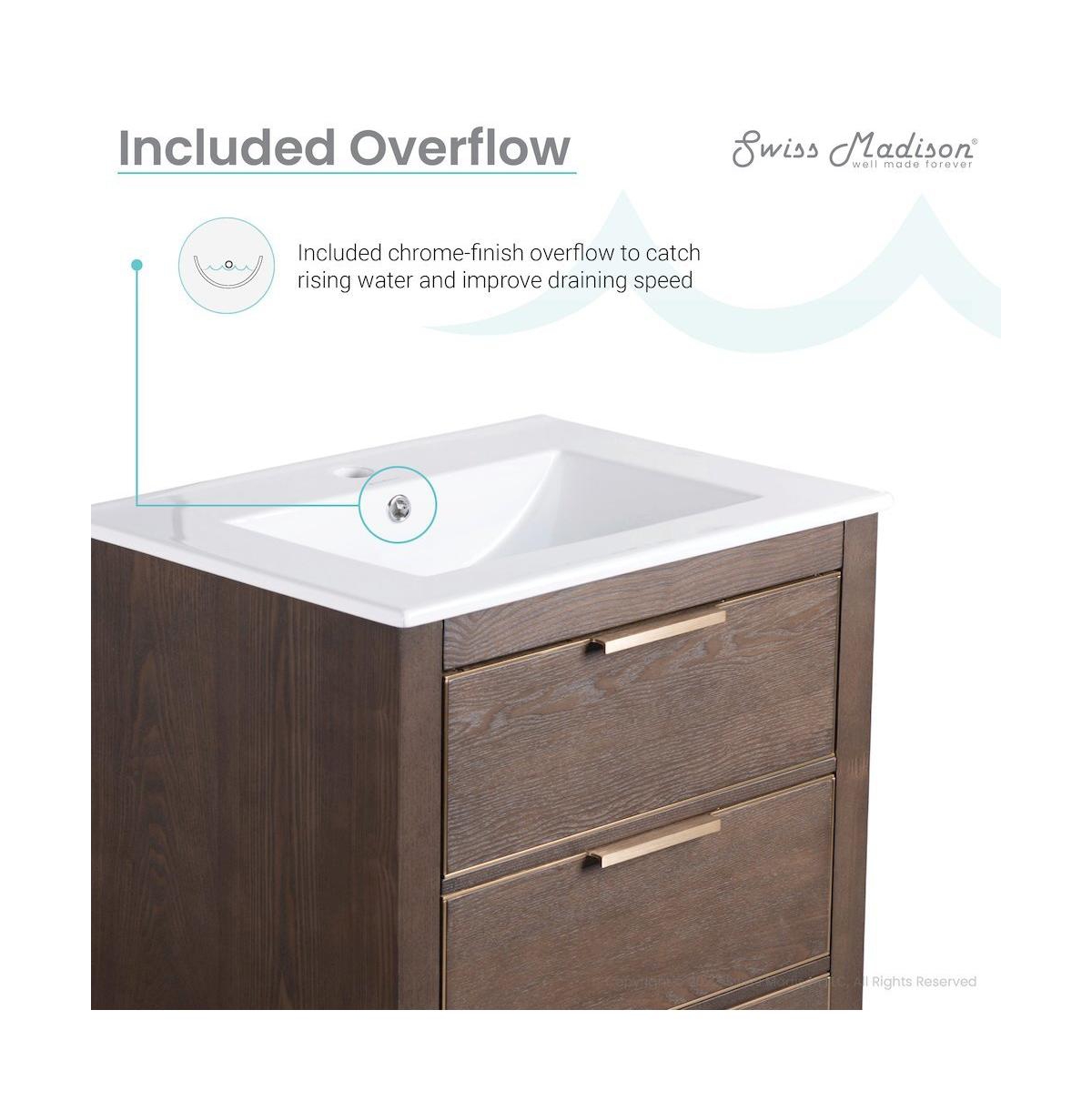 Swiss MadisonHugo 24" Freestanding Bathroom Vanity in Brown Oak with Sink Top