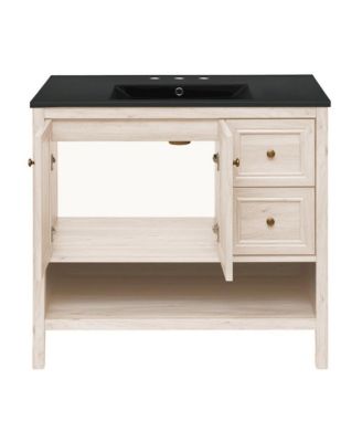 36" Freestanding Bathroom Vanity in White Oak, Black 3-Hole Widespread Sink Top