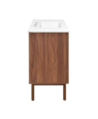 36" Freestanding Bathroom Vanity in Brown Oak with 3-Hole Widespread Sink Top