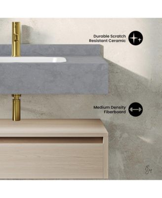 36" Wall-Mounted Bathroom Vanity in White Oak with Charcoal Gray Sink Top