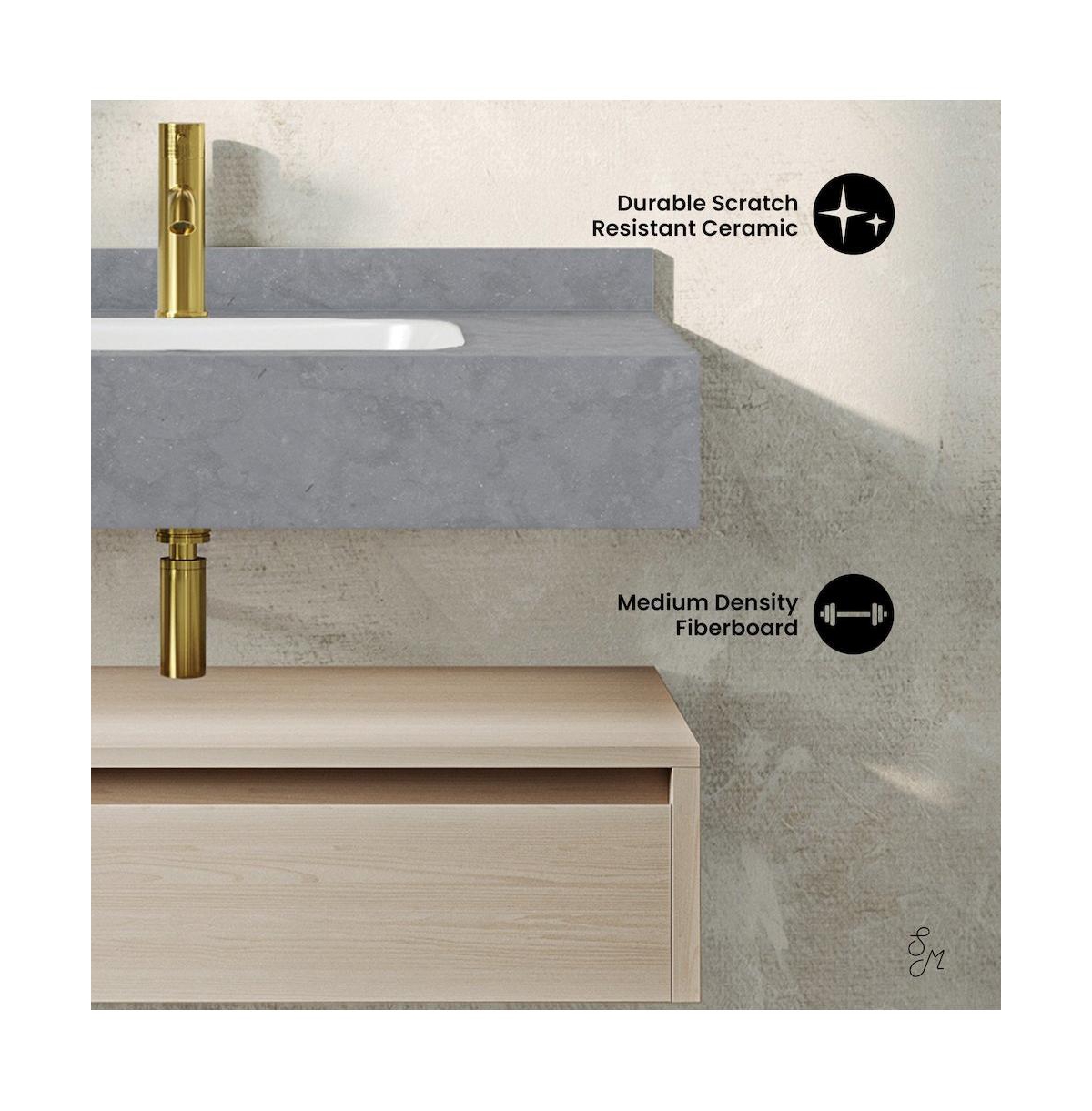 36" Wall-Mounted Bathroom Vanity in White Oak with Charcoal Gray Sink Top