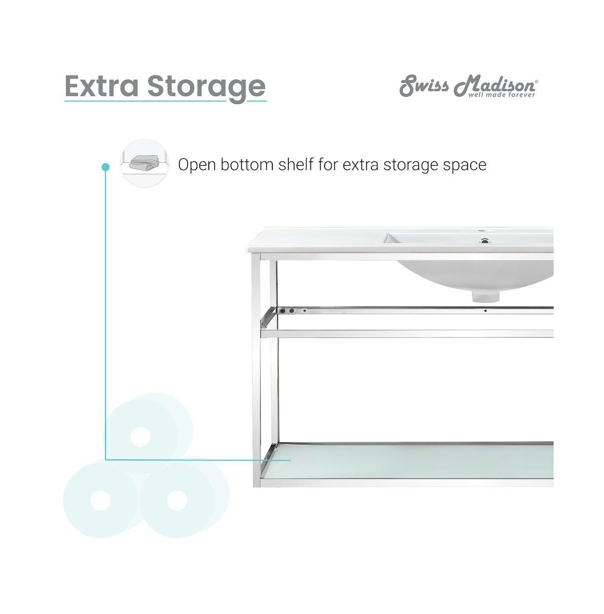 Pierre 48 Single, Open Shelf, Chrome Metal Frame Bathroom Vanity