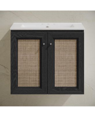 24" Wall-Mounted Bathroom Vanity in Black Oak, Centerset Faucet Holes Vanity Top