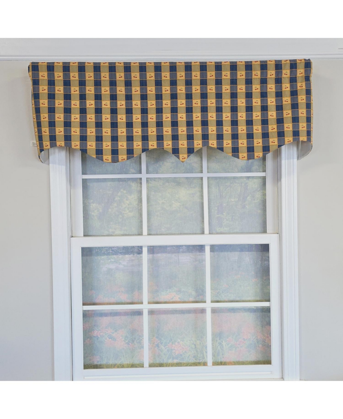 Rlf Home 100% Cotton Cherry Squares Regal With Poly/Cotton lining Rod Pocket Valance 50" x 15" Navy