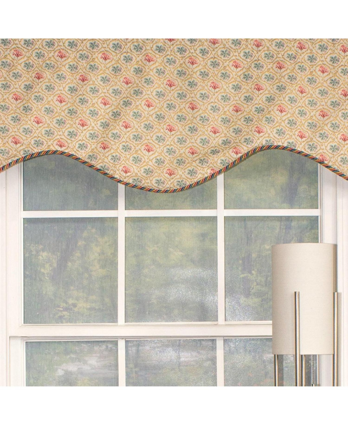 Rlf Home Lake Blossom Corded Cornice 100% Cotton with Fully Lined 3" Rod Pocket Valnance for Windows 50" x 17" Multi