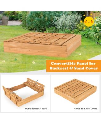 Kids Wooden Sandbox with 2 Foldable Bench Seats