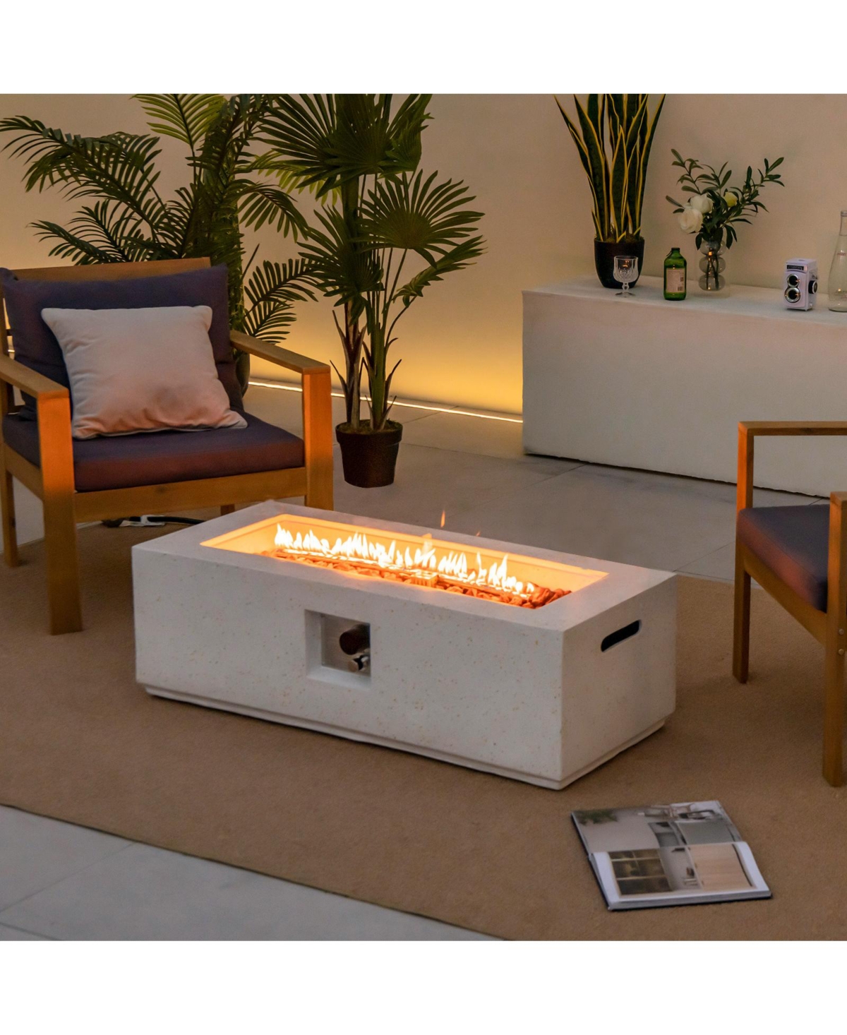 42 Inch 50,000 Btu Rectangle Terrazzo Fire Pit Table with Pvc Cover