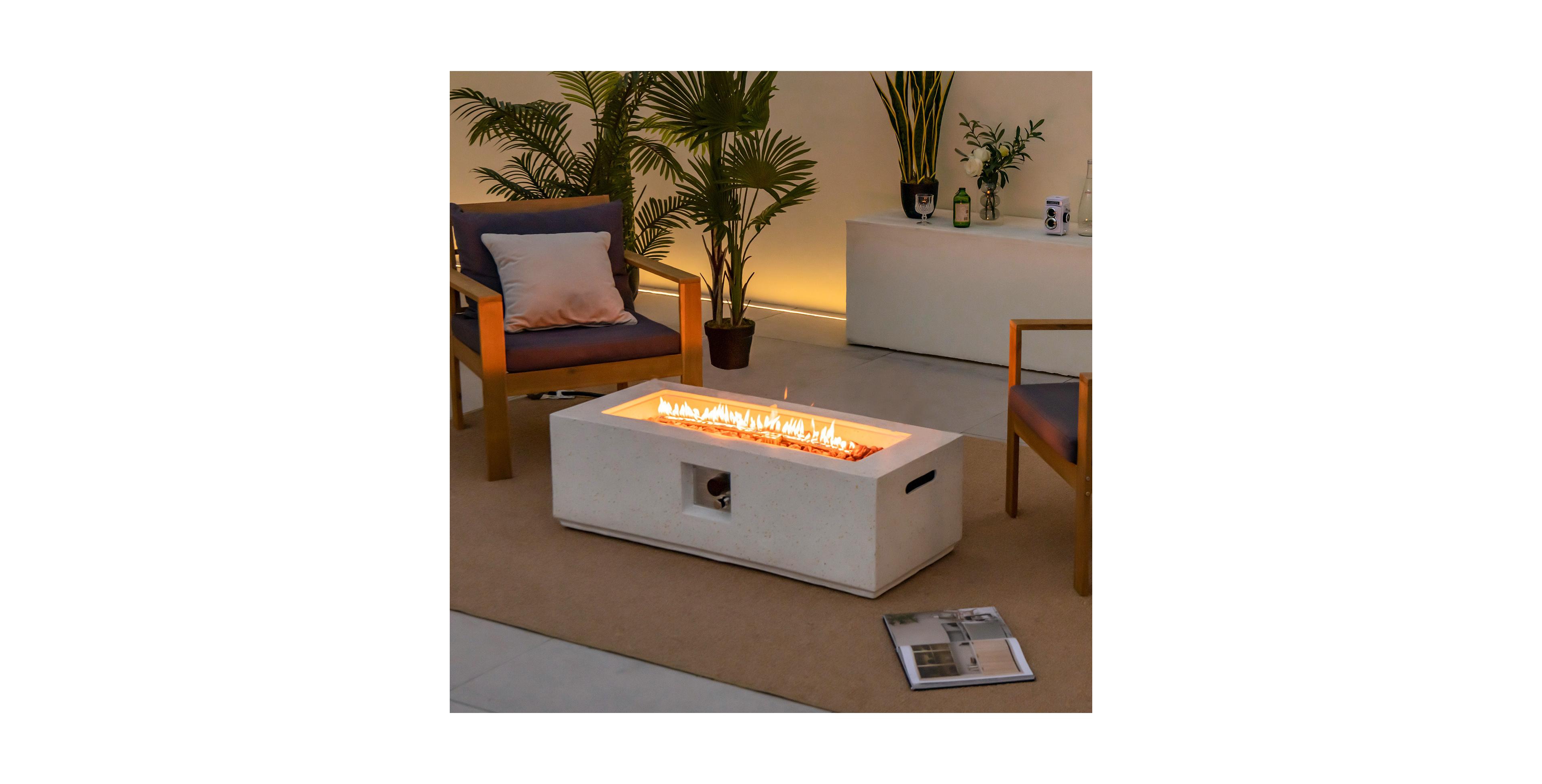 42 Inch 50,000 Btu Rectangle Terrazzo Fire Pit Table with Pvc Cover