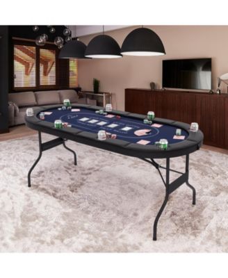 72 Inch Foldable Poker Table for 8 Players Portable Oval Card Board Game Table