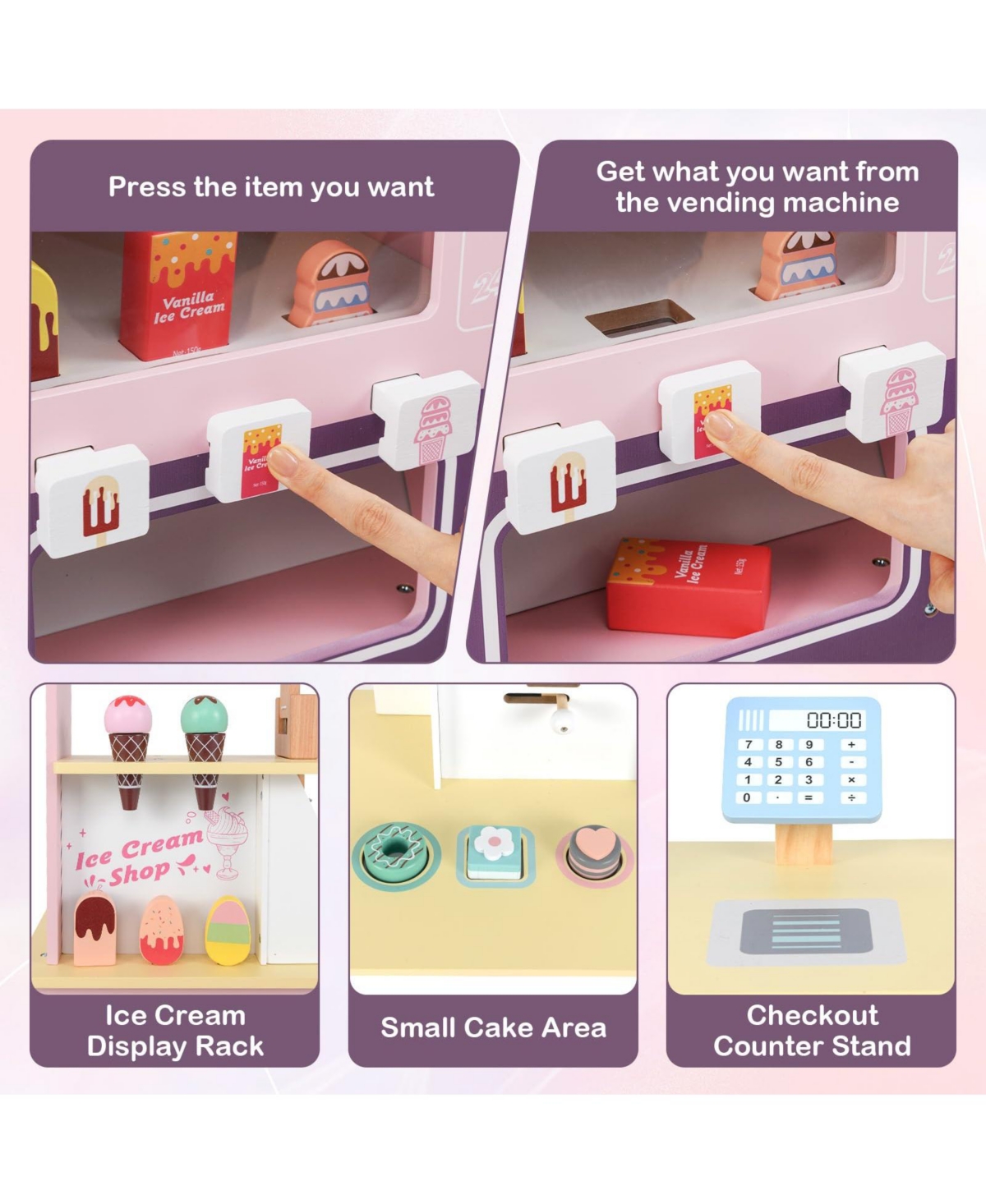 Kids Ice Cream Truck Pretend Play Set for Toddlers with Vending Machine