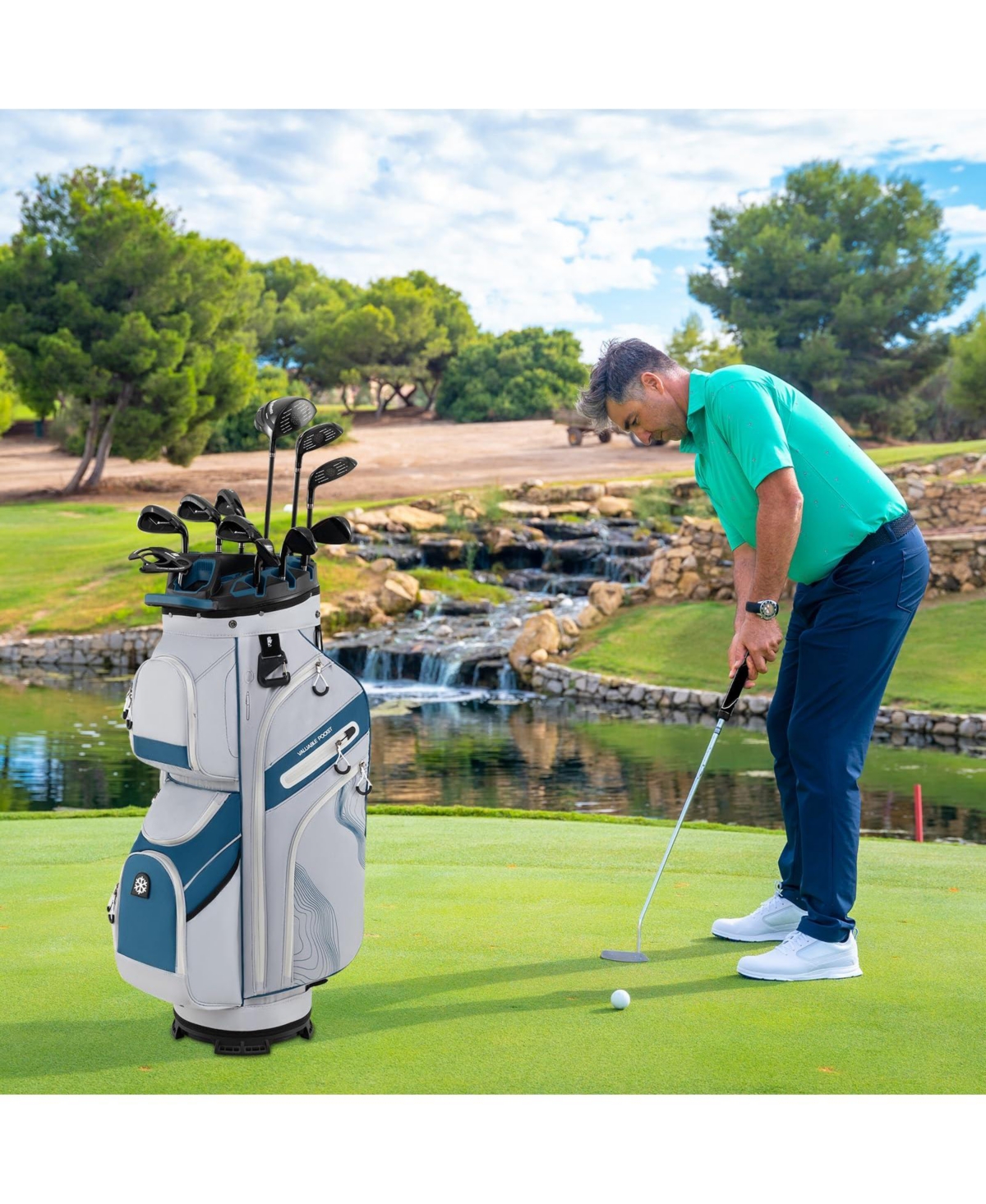 Molded Lock Top Golf Cart Bag with 14-Way Full Length Dividers and 11 Pockets
