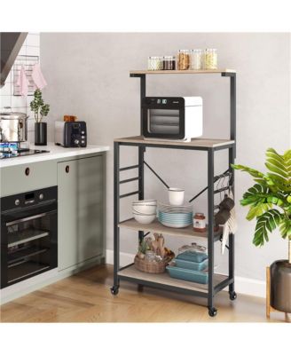 50.5"H 4-Tier Metal & Particleboard 6 Hooks, Casters, Anti-Tilt Kit, Water-Resistant Kitchen Baker s Rack