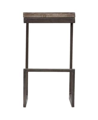 Cube Solid Mango Wood & Metal Bar Stool, Gray (Set of 2)