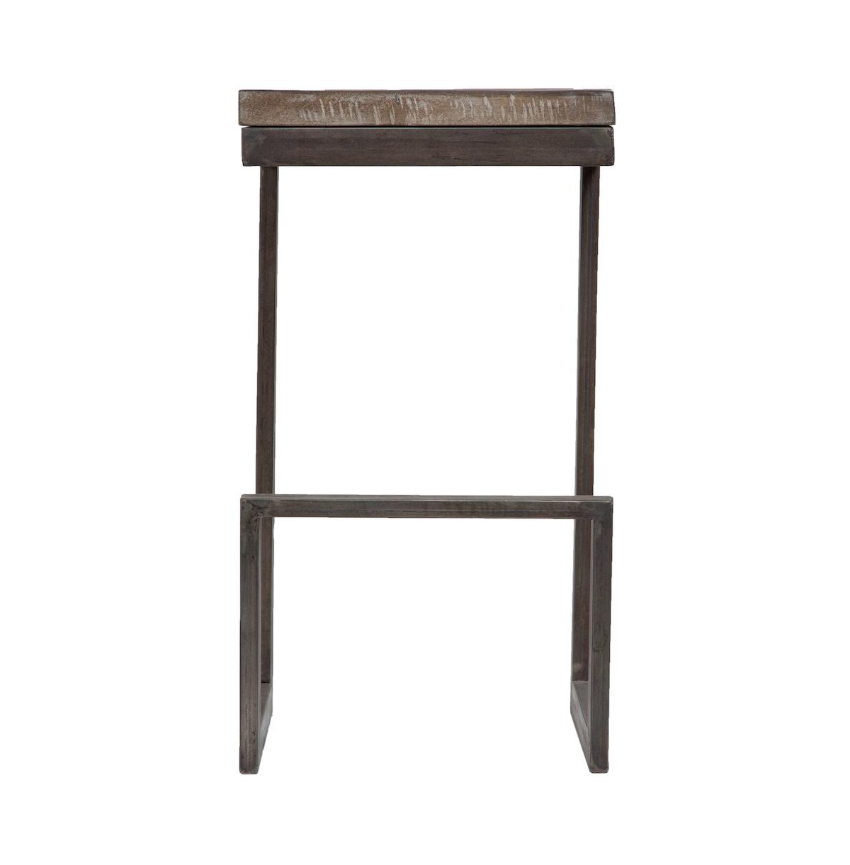 Porter Designs Cube Solid Mango Wood & Metal Bar Stool, Gray (Set of 2)