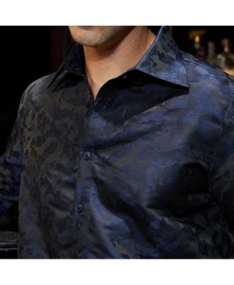 Men's Navy Blue Abstract-Woven Shirt