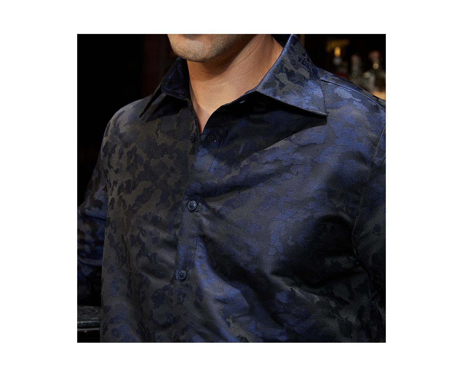 Men's Navy Blue Abstract-Woven Shirt