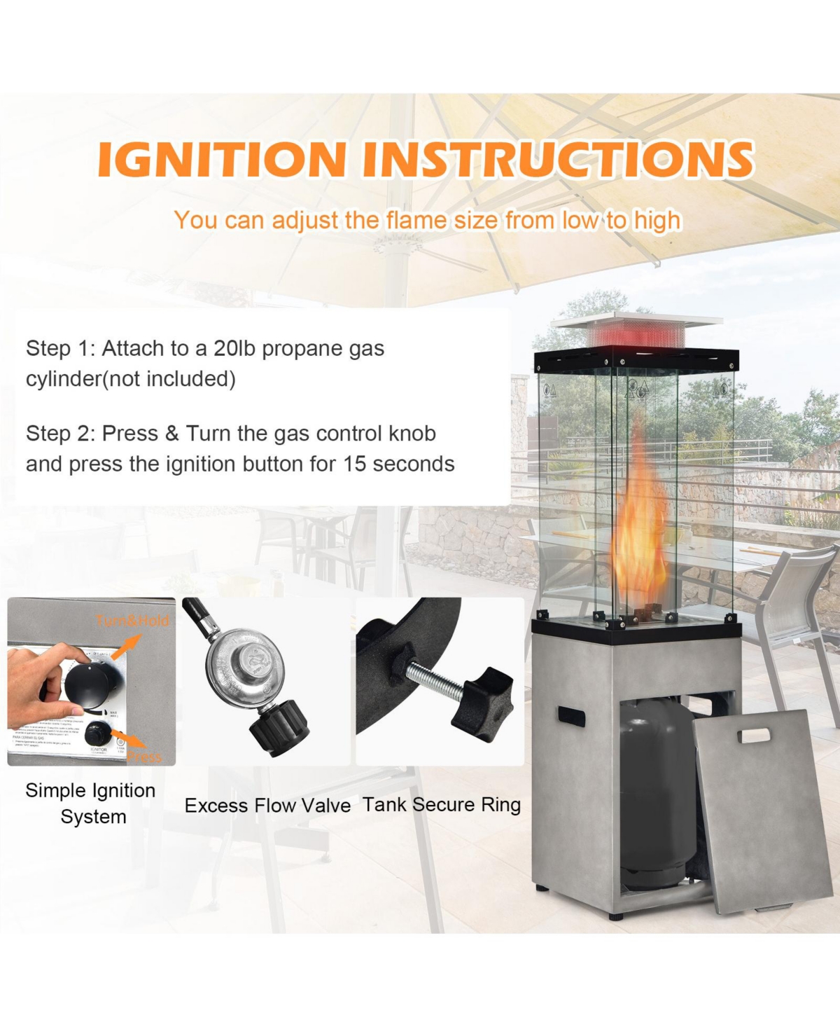 41,000 Btu Propane Patio Heater with Metal Hood