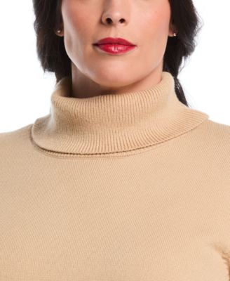 Plus Size Color Block Trim Turtleneck Sweater