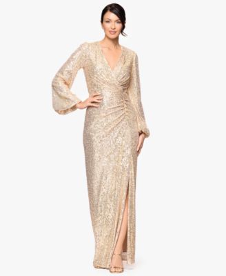 Women's Sequin V-Neck Long Bell Sleeve Dress