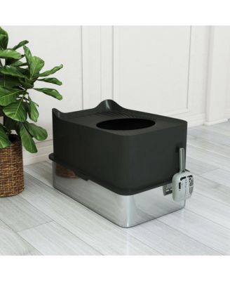 Stainless Steel Litter Box, Enclosed Litter Box with Scoop,