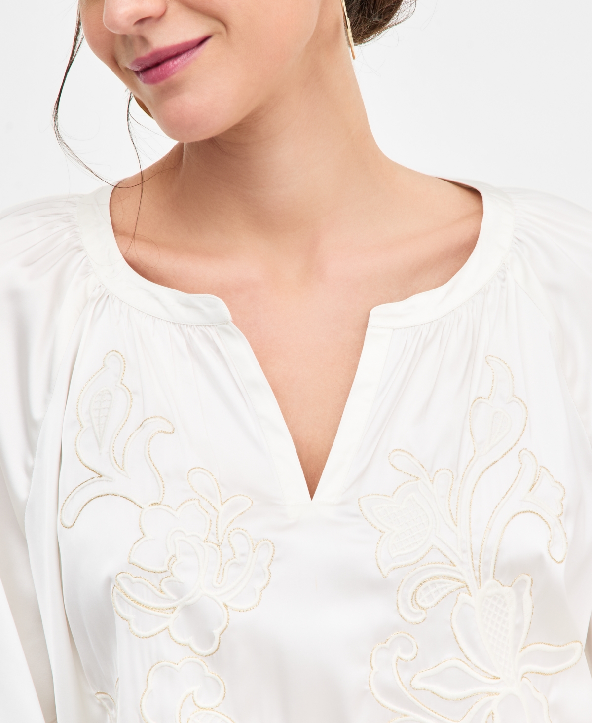 Jm Collection Women's Embroidered Cut-Work Top, Macy's Exclusive