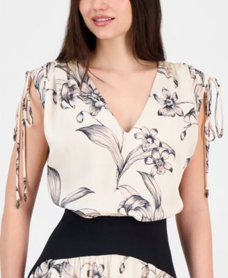 Women's V-Neck Blouson Dropped-Waist Maxi Dress