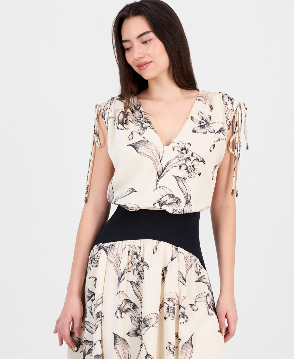 Taylor Women's V-Neck Blouson Dropped-Waist Maxi Dress