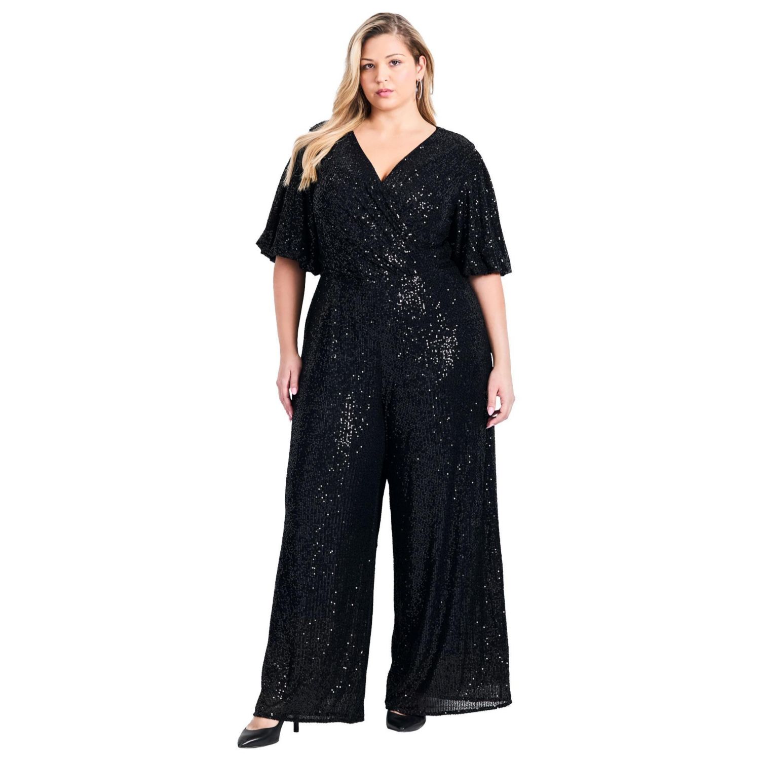 Women's Plus Size Nada Sequin Puff Sleeve Jumpsuit