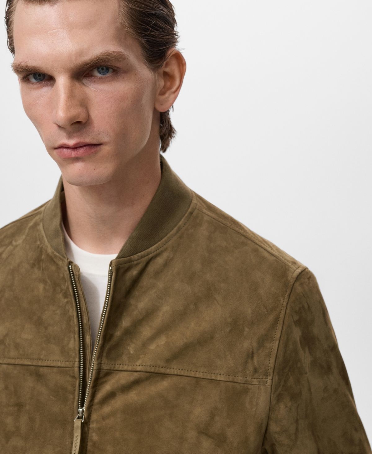 Mango Men's Suede Leather Bomber Jacket